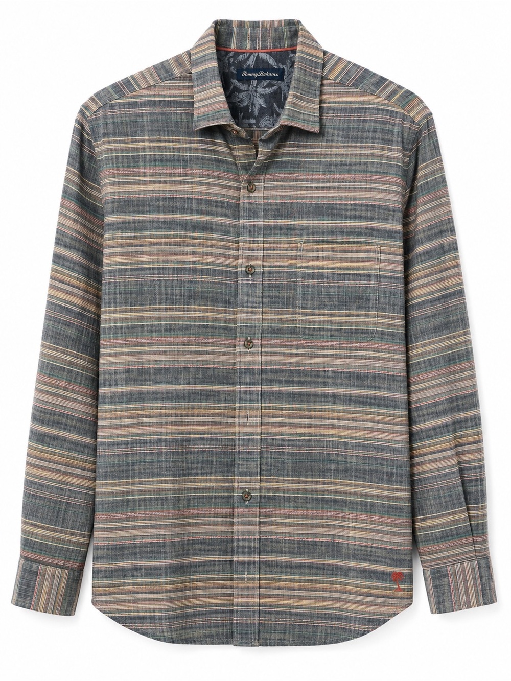 Tommy Bahama Men's Striped Shirt Jacket in Green, Tan, and Pink Tones
